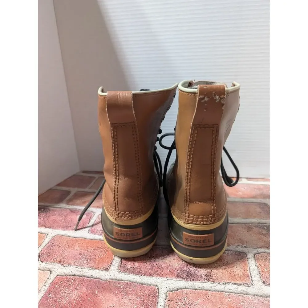 SOREL 1964 Premium Leather WATERPROOF Insulated Snow Boots Mens US Sz 8 TAN